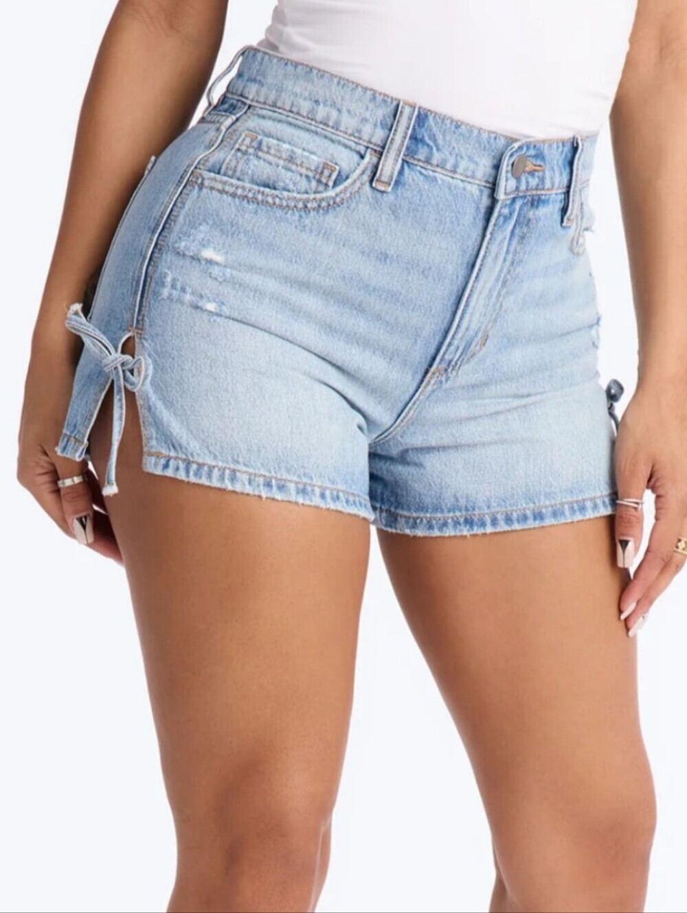 Fashion Nova Light Wash Denim Jean Shorts with Side Tie